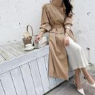 High-neck Flap Trench Coat With Belt