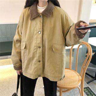 Faux Shearling Cuff Buttoned Jacket
