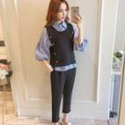 Set: Striped Shirt + Vest + Cropped Pants