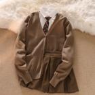 Long-sleeve Shirt / Long-sleeve Plain Cardigan / High-waist Skirt
