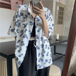 Short-sleeve Floral Oversized Shirt
