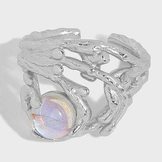 Faux Crystal Layered Sterling Silver Open Ring