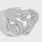 Faux Crystal Layered Sterling Silver Open Ring
