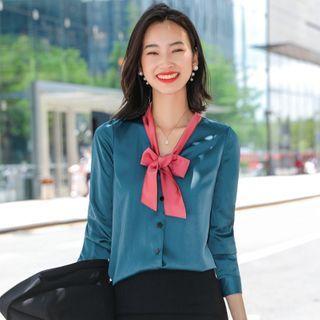 Tie-neck Blouse / Mini Pencil Skirt / Dress Pants / Set