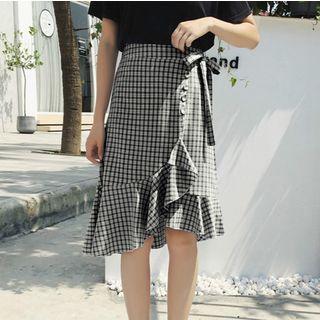 Plaid A-line Ruffle Skirt