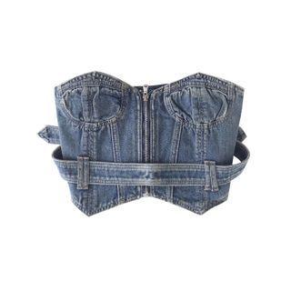 Belted Washed Denim Tube Top