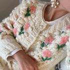 Flower Single-breasted Long-sleeve Cardigan As Shown In Figure - One Size