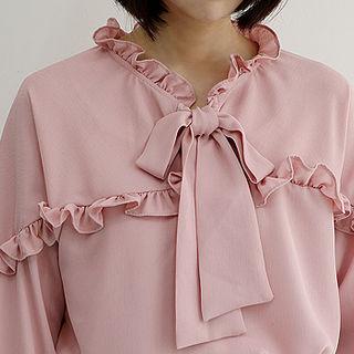 Tie-neck Frill-trim Crepe Blouse