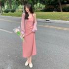 Set: Spaghetti-strap Midi A-line Dress + Shirt