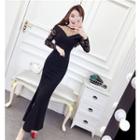 Long-sleeved V Neck Panel Lace Dress