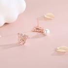 925 Sterling Silver Faux Pearl Butterfly Earring 1 Pair - 925 Silver - Es1323 - Rose Gold - One Size