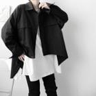 Long-sleeve Asymmetrical Hem Plain Shirt