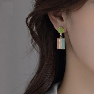 Sterling Silver Color Block Drop Earring 1 Pair - 925 Silver Needle - Light Blue & Pink - One Size