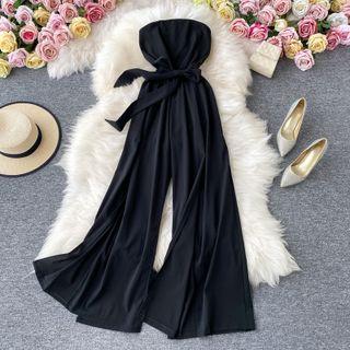 Plain Bandeau Jumpsuit With Sash