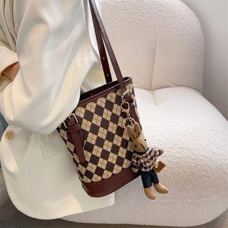 Faux Leather Argyle Bucket Bag