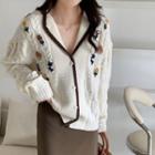 Embroidered Flower Linen Flower Single-breasted Cardigan