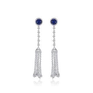 Simple And Elegant Geometric Round Tassel Earrings With Blue Cubic Zirconia Silver - One Size