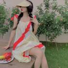 Strappy Striped A-line Dress Light Yellow & Red - One Size