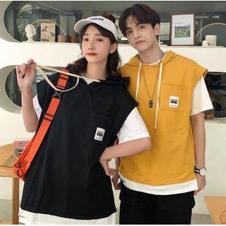 Sleeveless Hooded Mock Two-piece Top
