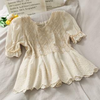 Patchwork Eyelet Crop Top