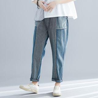 Striped Panel Cropped Jeans