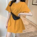 Short-sleeve Open Back Plain T-shirt Dress