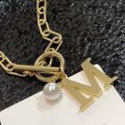 Lettering Pendant Chain Necklace Gold - One Size