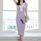 Sleeveless V-neck Midi Sheath Dress