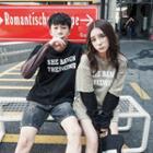 Couple Matching Panel Long-sleeve Printed T-shirt