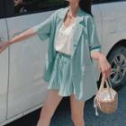 Set: Printed Camisole Top / Single-breasted Elbow-sleeve Blazer + Skort