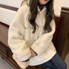 Fleece Buttoned Padded Jacket Off-white - One Size
