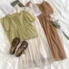 Short-sleeve Plain Open-back A-line Dress