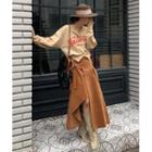 Cutout Suedette Maxi Wrap Skirt Camel - One Size