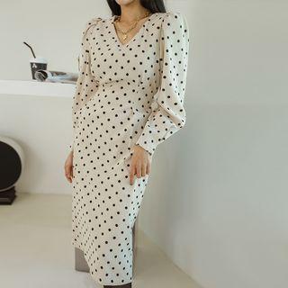 Polka-dot Corduroy Sheath Dress