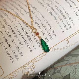 Rhinestone Droplet Pendant Necklace Necklace - Green - One Size
