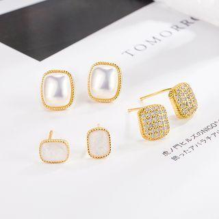 Rectangle Shell / Rhinestone Alloy Earring (various Designs)