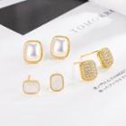 Rectangle Shell / Rhinestone Alloy Earring (various Designs)