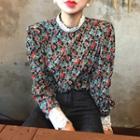 Mock Neck Lace-trim Floral Blouse As Shown In Figure - One Size