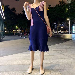 Sleeveless Striped Strap Mermaid Dress Aqua Blue - One Size