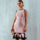 Sleeveless Lace Trism Open Back Mini Dress