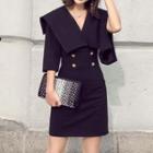 Double Breasted Elbow Sleeve Collared Dress