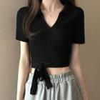 V-neck Lace-up Short-sleeve Cropped Top