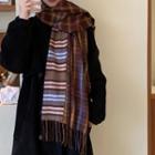 Striped Tasseled Scarf Brown - One Size