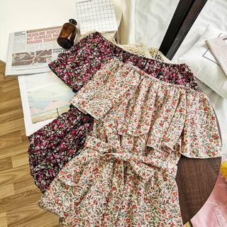 Off-shoulder Floral Print Chiffon Playsuit