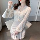 Puff Sleeve V-neck Lace Blouse