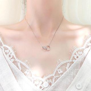 925 Sterling Silver Rhinestone Interlocking Hoop Pendant Necklace As Shown In Figure - One Size