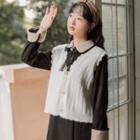 V-neck Sleeveless Knit Vest / Long-sleeve Dress