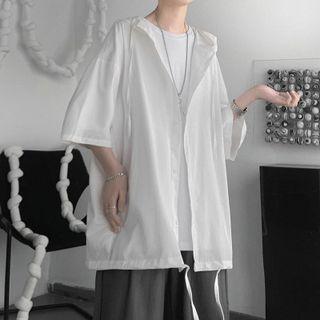 Elbow-sleeve Button-up Hoodie