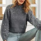 Faux Pearl Cropped Sweater