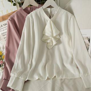 Neckline-details Plain Loose Blouse